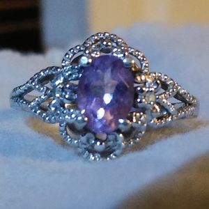 10K Amethyst Diamond Ring